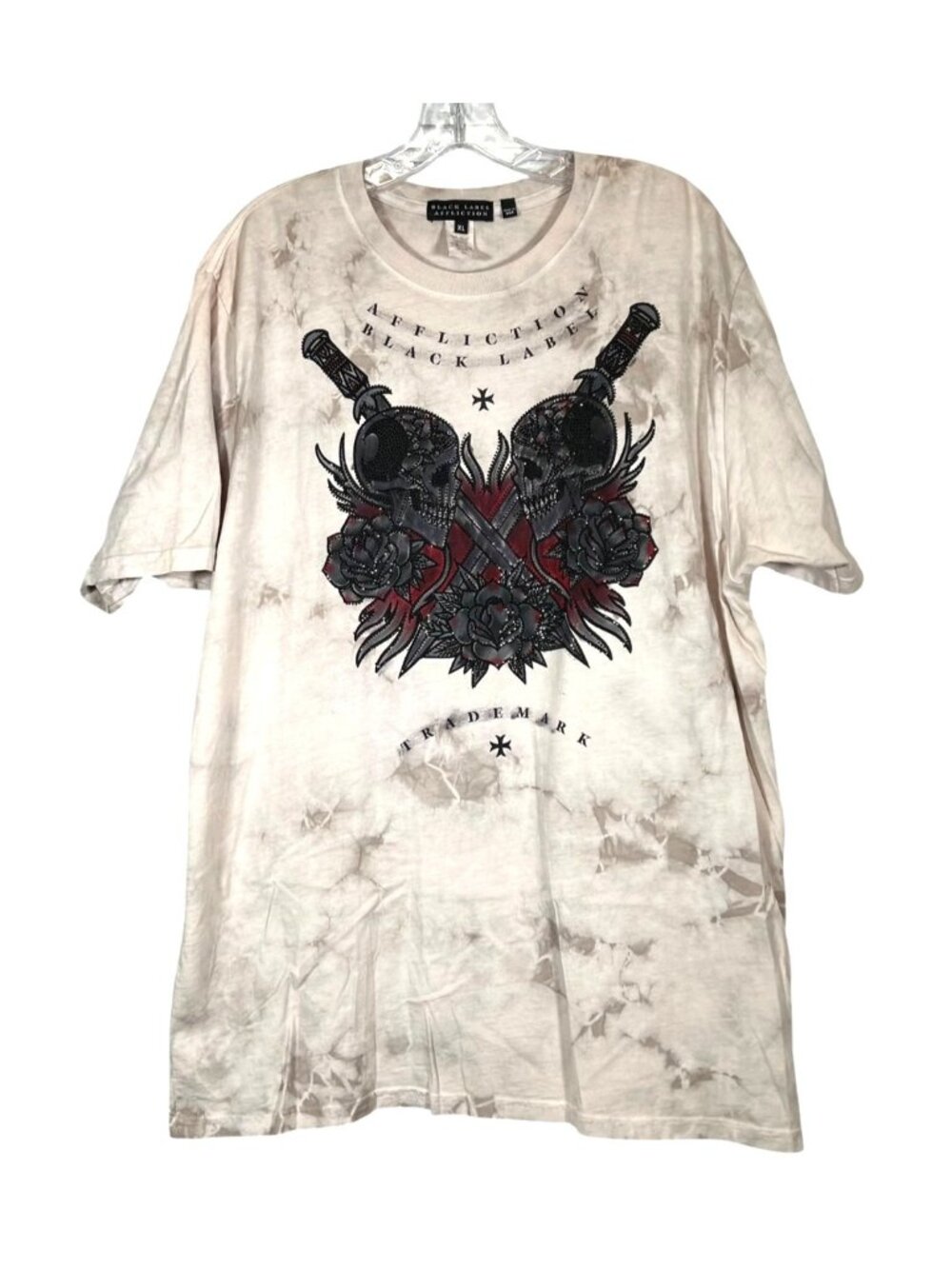 Affliction Black Label Skull Dagger T Shirt XL with Rhinestone Embellishments
